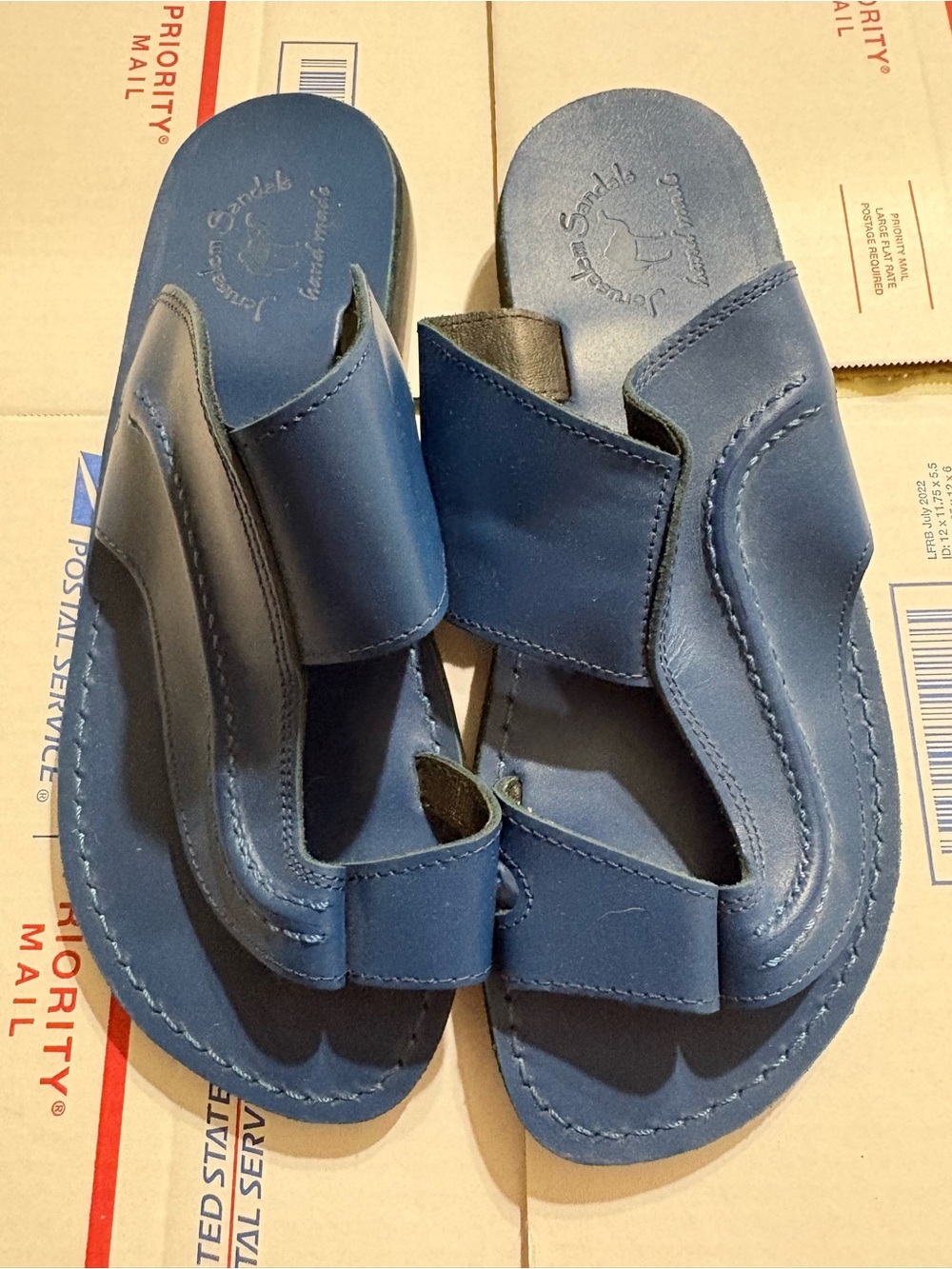 Jerusalem sandals Peter Leather with toe loop blue hand stitched